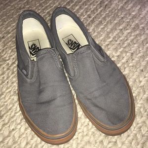 Vans Gray Slip Ons Gum Sole Men’s 8 Women’s 9.5